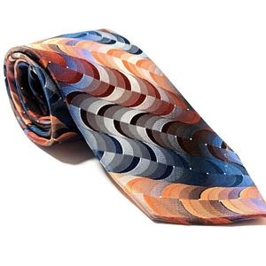 Van Heusen 100% Silk Men's Tie Cosplay Multicolor Orange Blue Brown 59" L